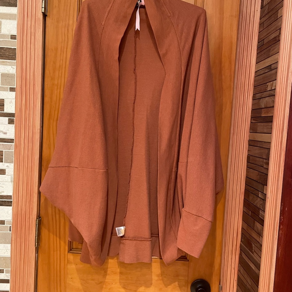 Rust Orange Open Front Cardigan
